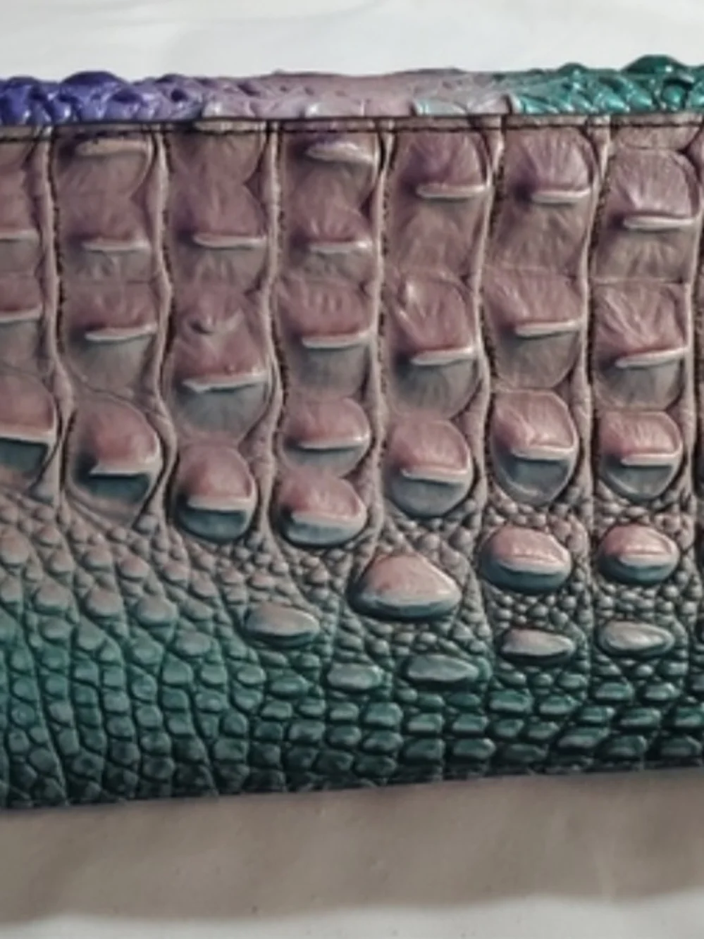 Brahmin Green-Purple CrocodilEmbossed Satchel Handbag with Pink Center